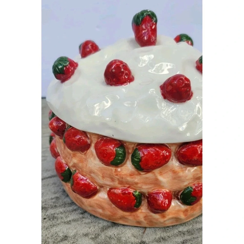 Vintage Costa Italy Ceramic Strawberry Jar with Lid Hand Painted Cottage Farm